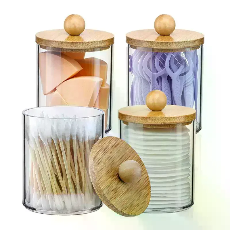 Round Acrylic Cotton Swab Box With Lid Dustproof Makeup Cotton Storage Toothpick Organizer Box