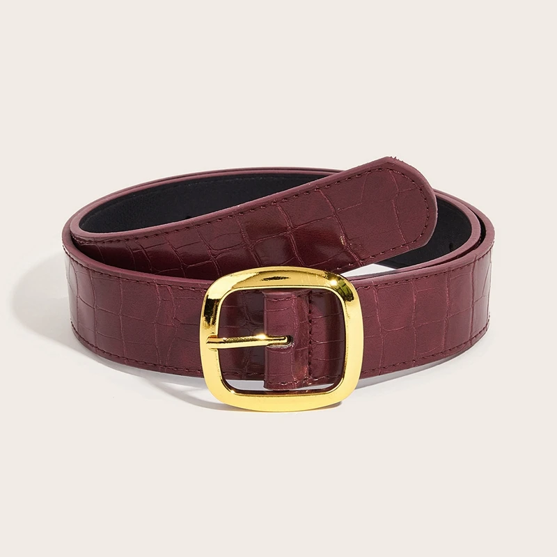 PULeather Belt for Women Vintage British Style Gold Buckle  Simple and FashionableCompatible with Dresses Pencil Skirts