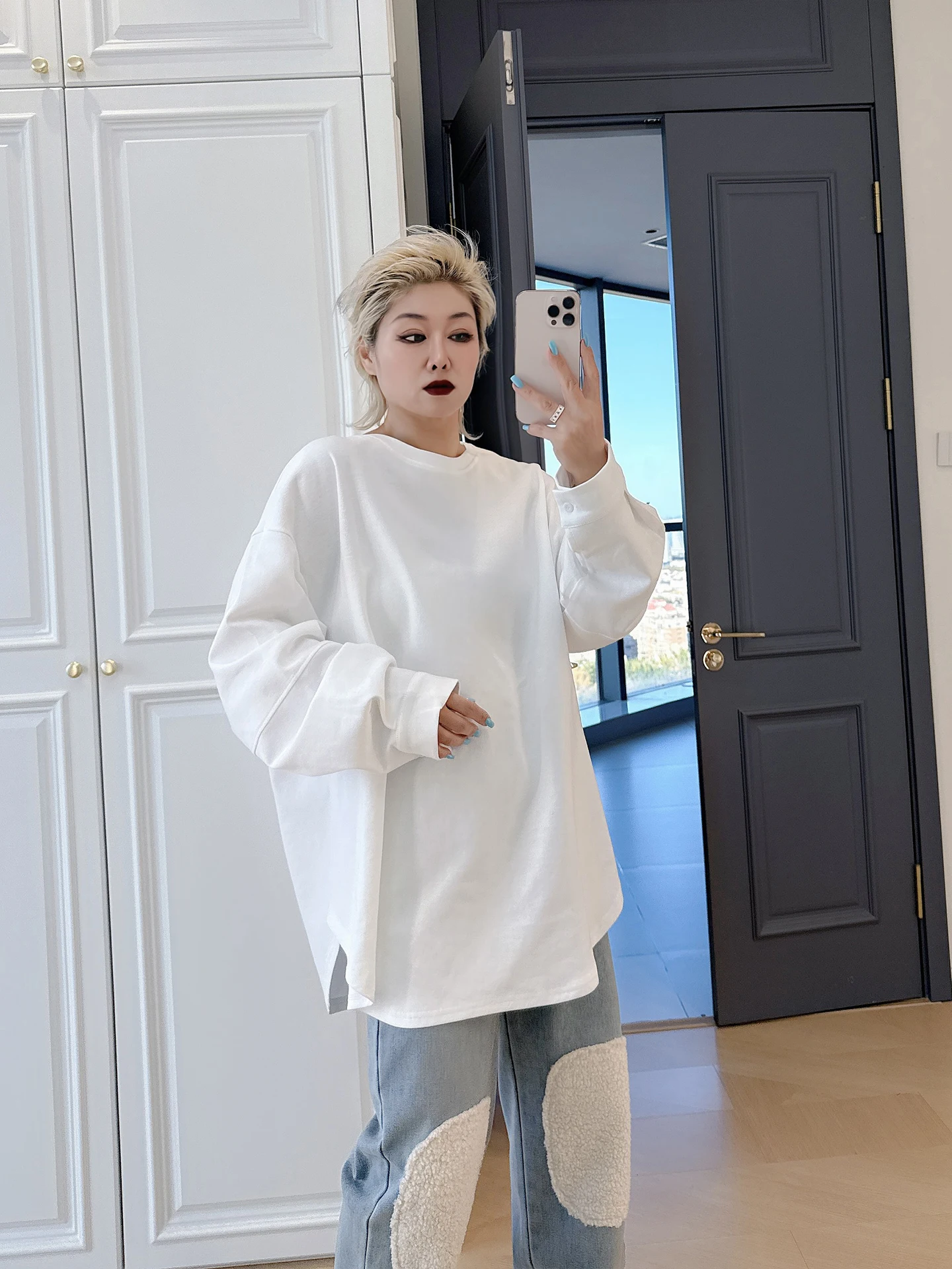 

Корейская женская футболка свободного кроя больших размеров Long Sve, внутренняя одежда, базовый слой для тяжелых девушек, более 200 пуэтов