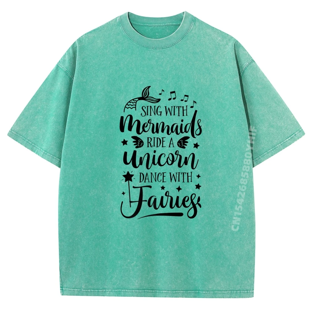 

Мужская футболка с принтом Sing With Mermaids Ride A Unicorn Топы Футболки Мужская футболка с рисунком Обычная стираная футболка в стиле ретро