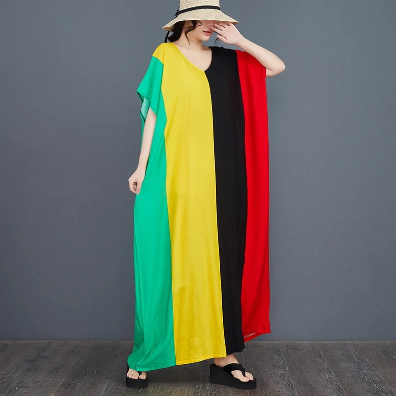 Grote maat katoen zijde print losse Batwing Sve Dr zomer Vaion jurk zachte V-Ne rechte snit dames Faion Dr