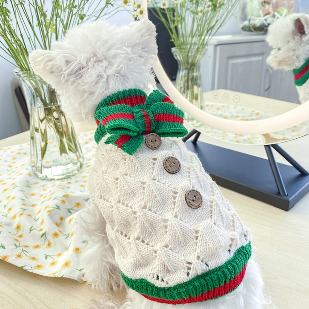 Dog Sweater for Christmas Pet Cat Winter Knitwear Warm Clothes with Bow Tie Comfortable Holiday Costume for Small Dogs Cats