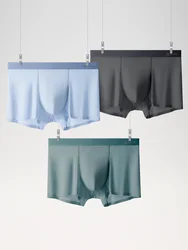 3PCS Mens Ice Silk Seamless sexy underwear Solid Breathable Boxer Shorts Male Underpants