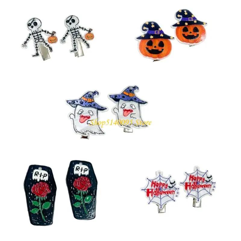 DXAE Halloween Acrylic Pumpkin Skull Hair Clip For Spooky Party Costume Accessory