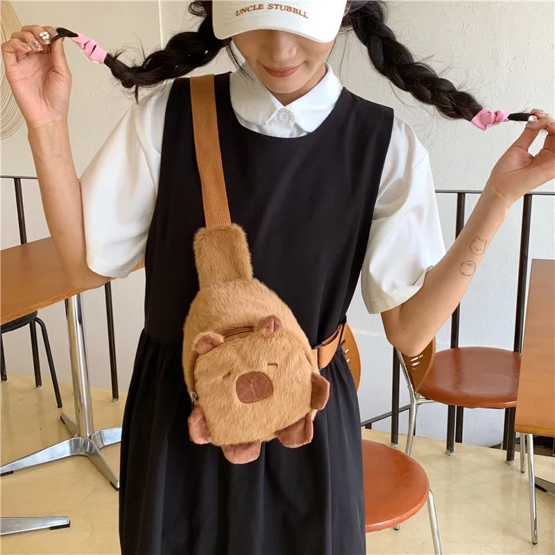 Capibara Leuke Schoudertas Cartoon Dieren Tas Capibara Ornamenten Borsttas voor Meisje Outdoor Fun Katoen Vakantiecadeaus Mode