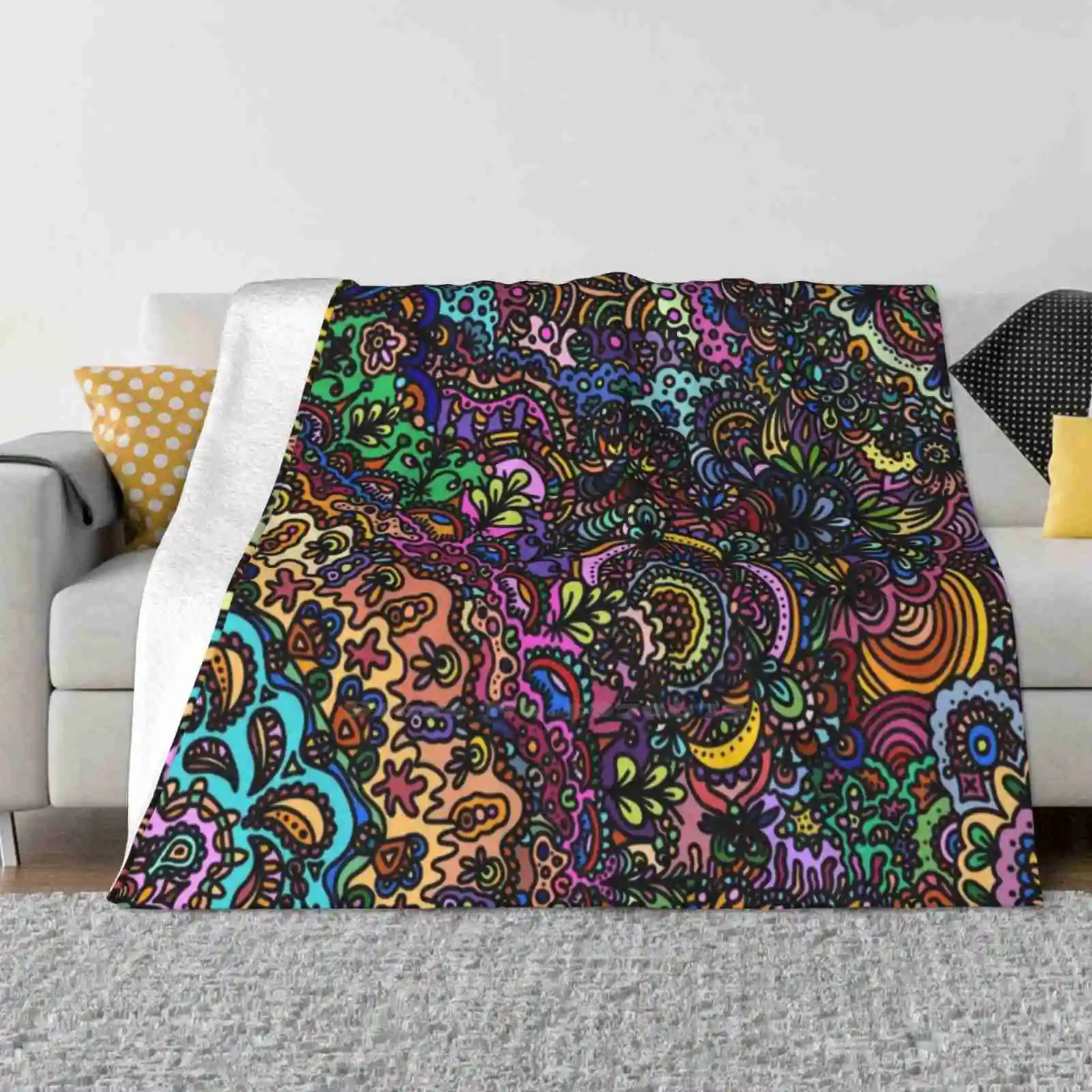 Arisa Colour Trend Style Funny Fashion Soft Throw Blanket Line Art Graphic Design Colours Colourful Colorful Abstract Floral