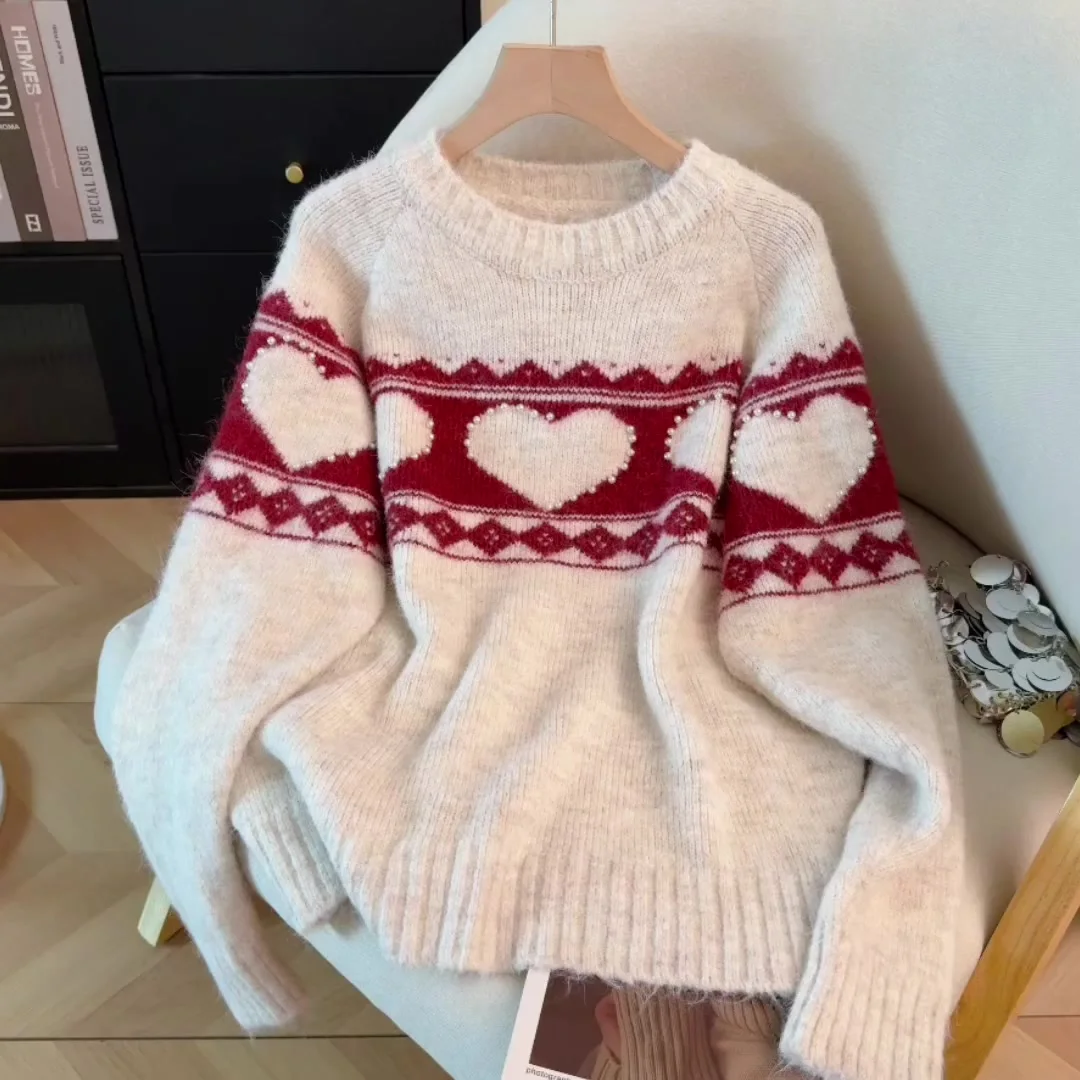 

Women's Off White Christmas Pullover Cozy Sweater Vintage Jumper Knit Long Sleeves Cashmere Sweater Spring Autumn 2000s Clothes