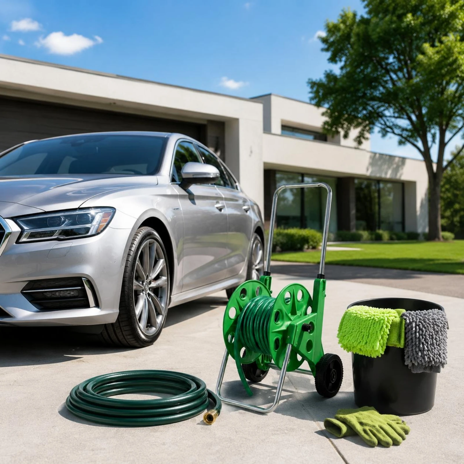 Garden Hose Reel Wagon Space Saving Water Hose Reel Wagon Long-Lasting Large Capacity for Car Wash