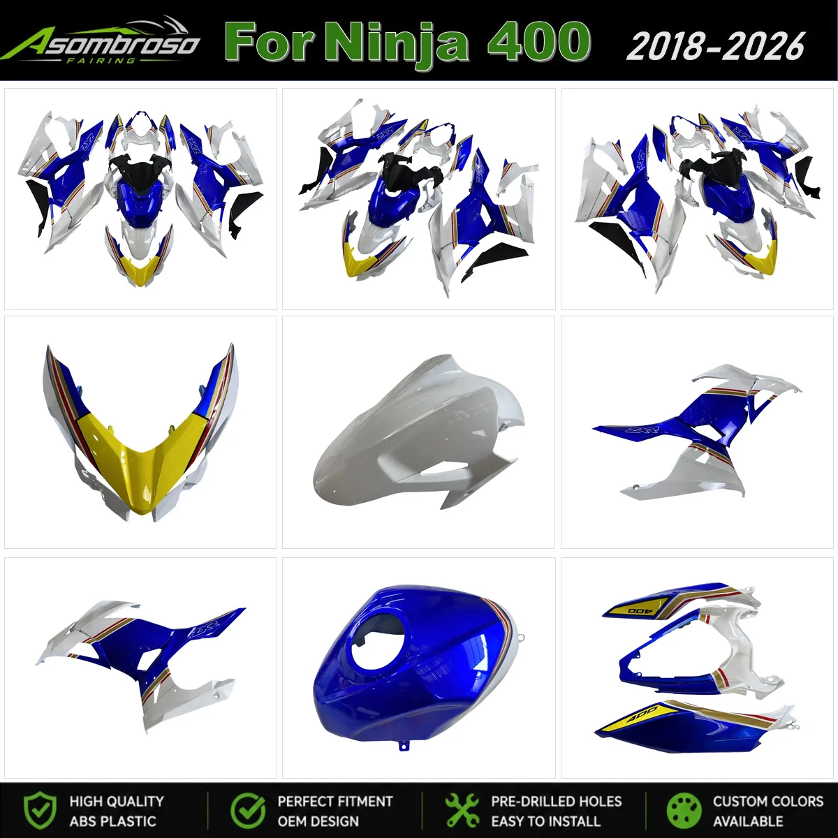 Motorcycles Fairings for Kawasaki Ninja400 EX400 2018-2026 Protective Fairing Kit Ninja EX 400 Plastic Bodywork Shell