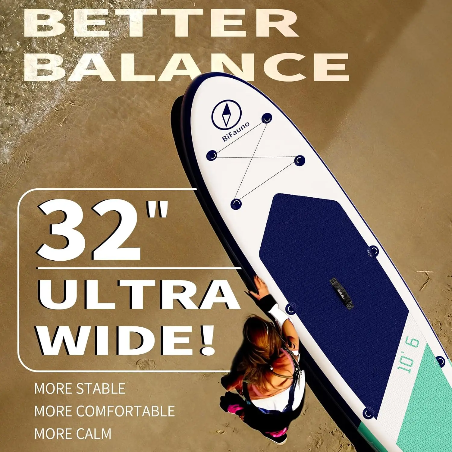 Stand Up Paddle Board with SUP Paddles, Fins, Valve Adapter. Non-Slip Deck, Wide Stance, Bottom Fin. Ultra-Light SUP for All Ski