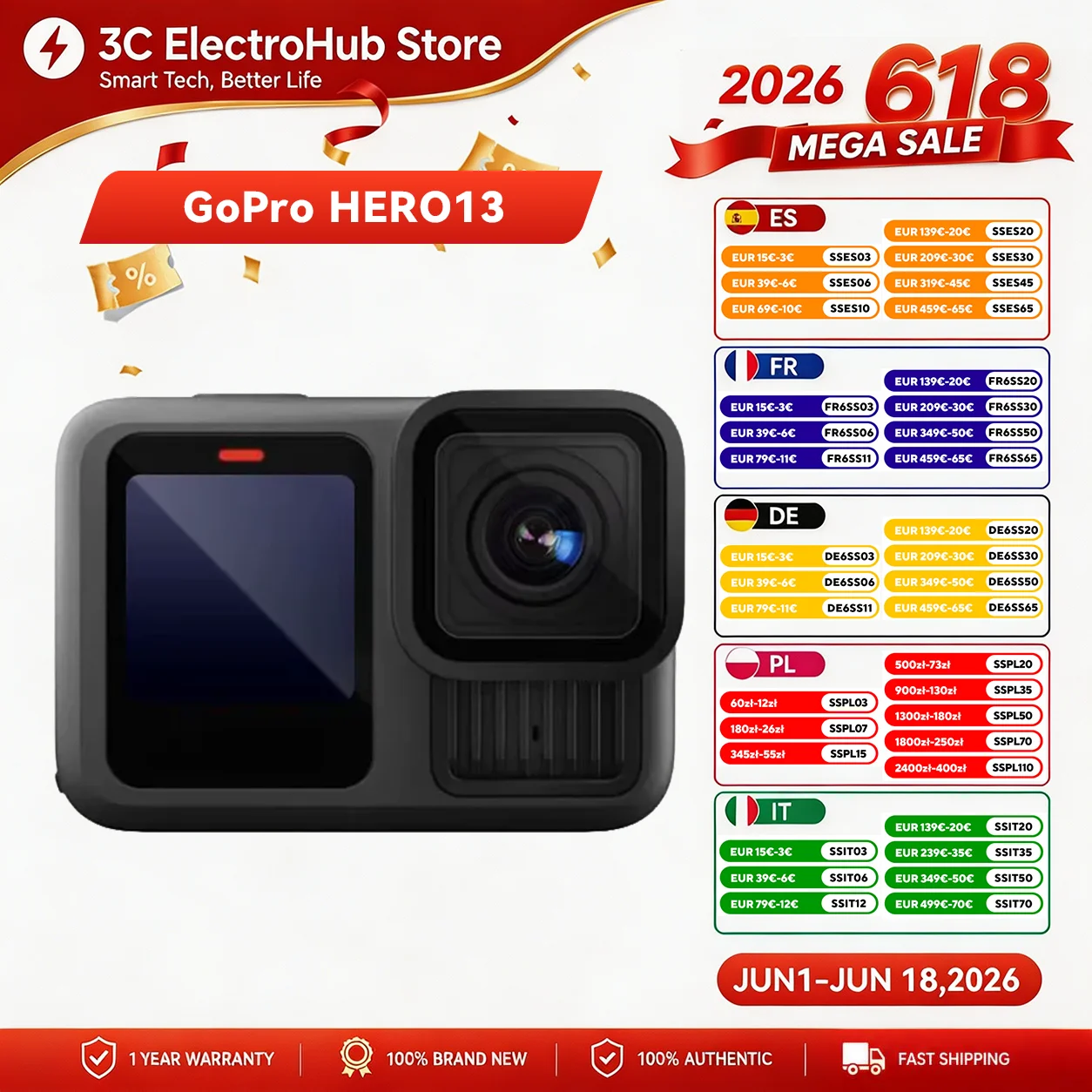 Nouvelle GoPro Hero 13, noir HD 5.3k vidéo, 1900mAh caméra anti - tremblement vélo caméra de sport
