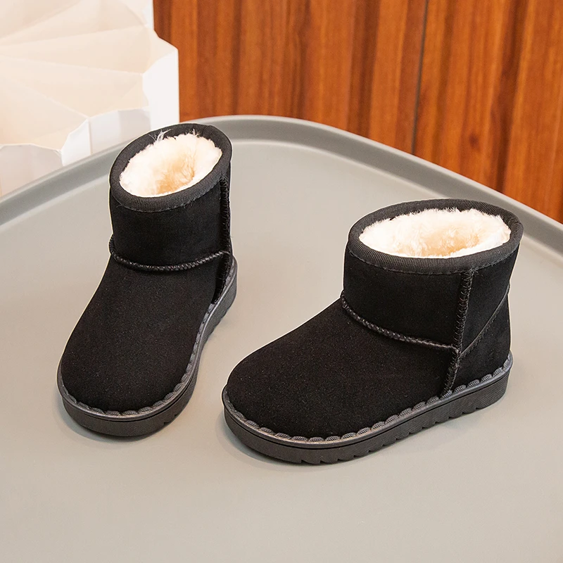 Kinder Schneestiefel Prägnanter Stil Plüsch Chunky Winter Kinder Kurzstiefel Einfarbig Slip-on Unisex Klassische Jungen Mädchen Schuhe 23-36 – Detail 20