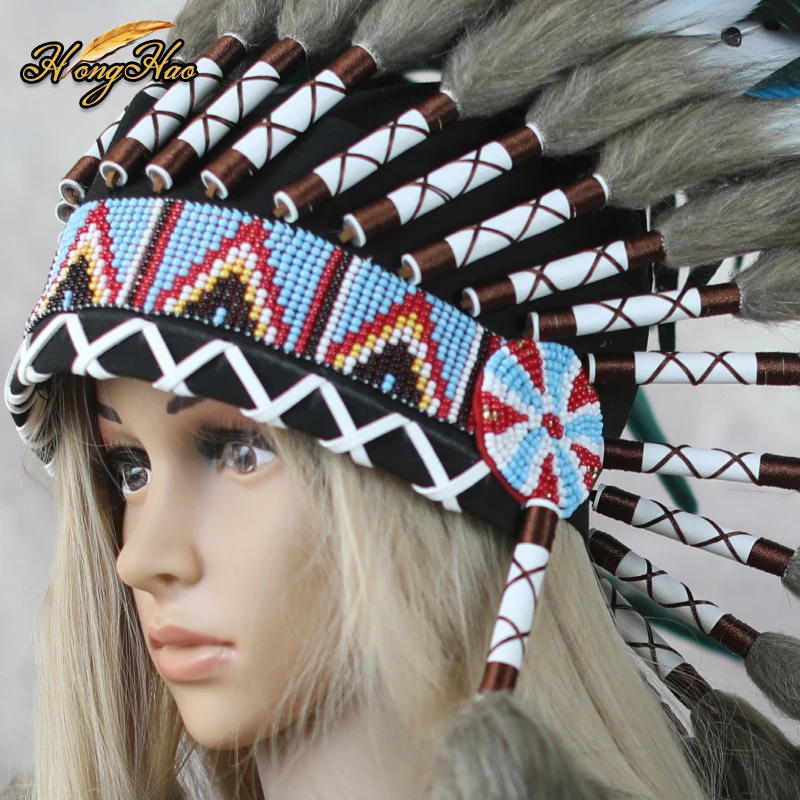 Customized Handmade Big Indian Feather Headdress Replica Made Headpiece Lake Blue Costumes Halloween Party Costume Cosplay