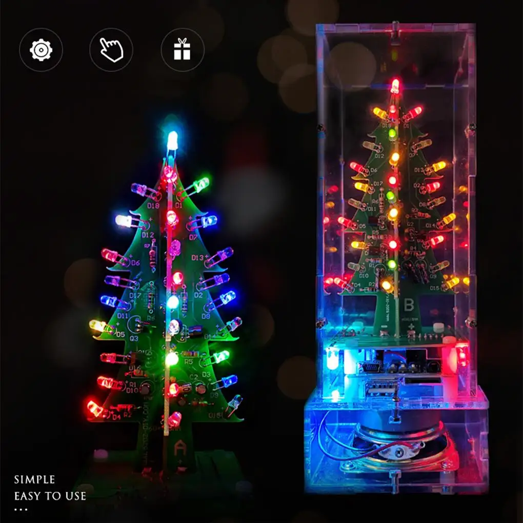 Eletrônica 3D LED Flash Árvore de Natal Entretenimento Kit com Bluetooth, Kit Circuito Flash, Música, Estilo 3