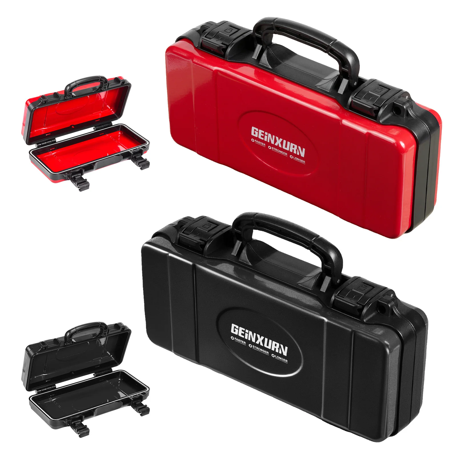geinxurn-2pcs-red-black-portable-metal-tool-boxes-waterproof-security-hard-case-for-diy