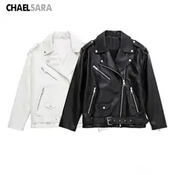 Veste en similicuir noir surdimensionné pour femme, manteau femme décontracté, fermeture éclair, vêtements d'extérieur de motard, haute qualité, mode printemps et automne, 2024