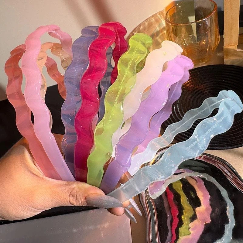 Jelly Color Wavy Headbands Non Slip Grip Glossy Surface Perfect For Daily Wear Makeup Parties