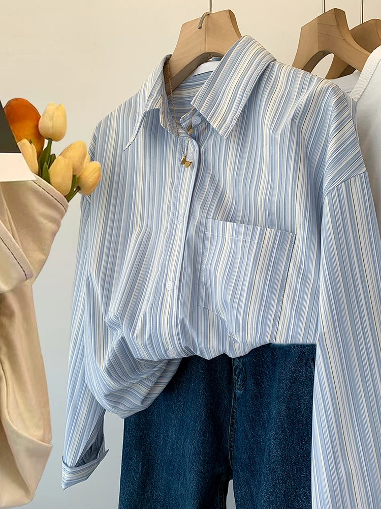 

Classic Striped Blouse Fashion Women Shirts Spring Autumn Turn-down Collar Long Sleeve Tops Fashion Casual Office Shirt