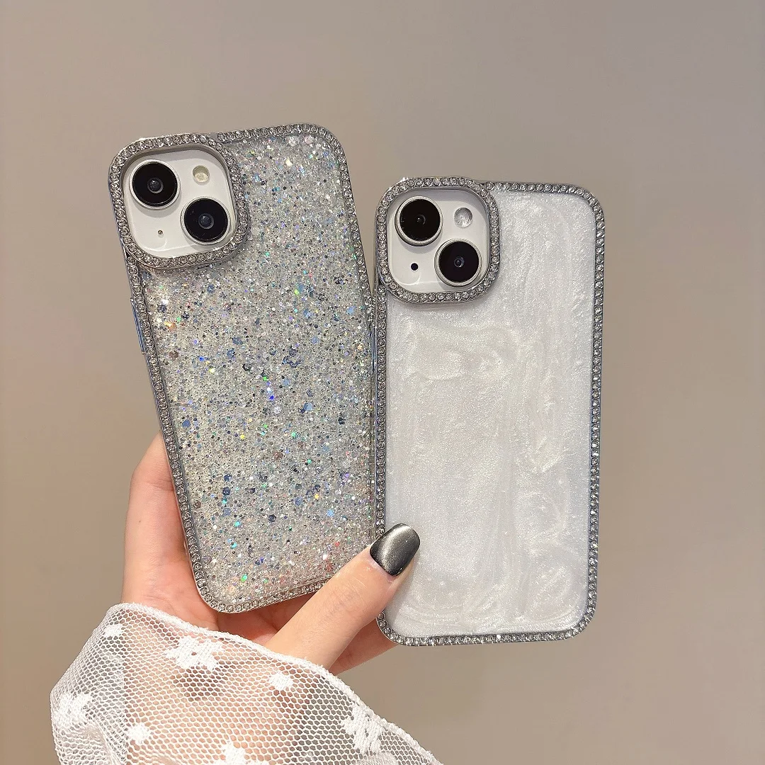 

Luxury Elegant Double Sided Diamond Shiny Bling Powder Glitter Case For iPhone 16 15 14 Plus 13 12 11 Pro Max Shockproof Cover