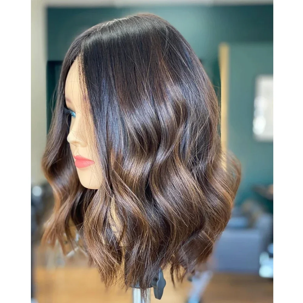 

16-дюймовая парик из натуральных еврейских волос омбре-коричневого цвета, без клея, с мягкими длинными волнистыми прядями, шелковая основа 5x5, с baby hair, HD-кружево, европейские волосы, предварительно выщипанные.