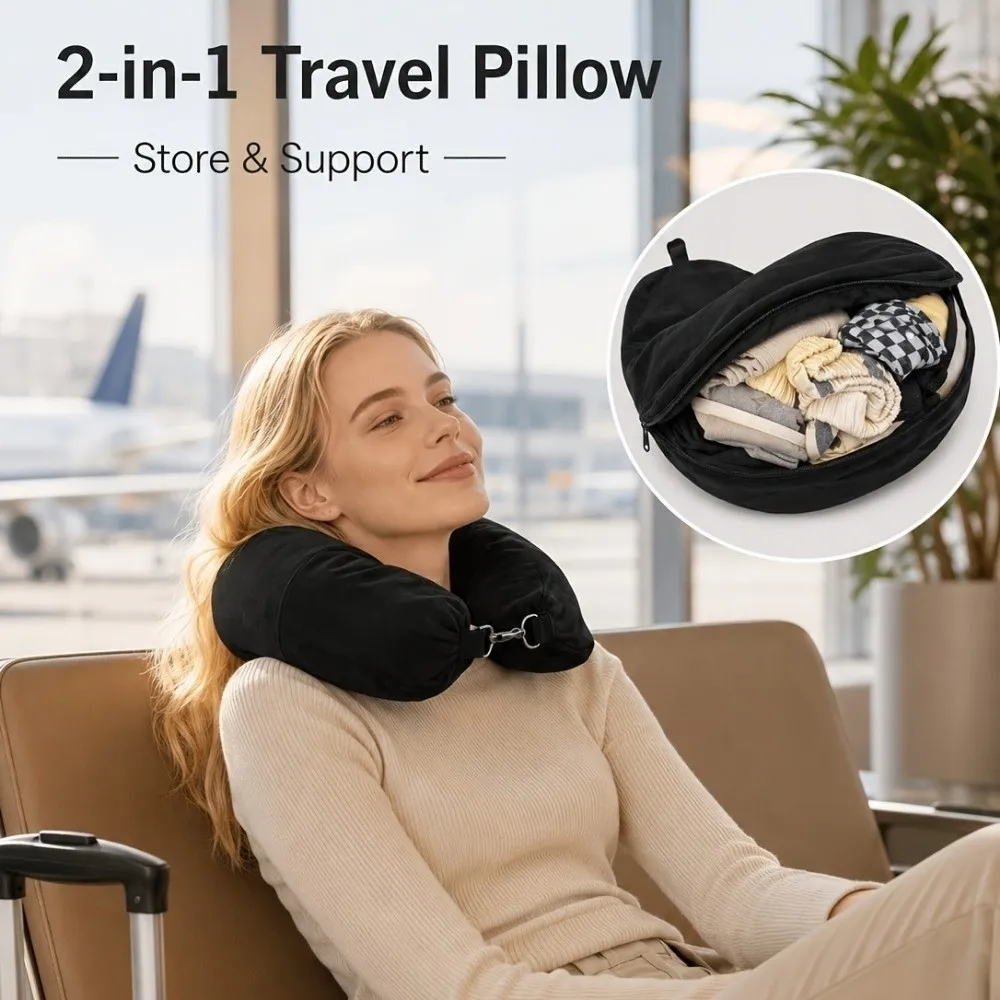 Fillable Design Travel U-Shaped Pillow Space-Saving Multi-functional U-Shaped Pillowcase Foldable Aircraft Pillow Daily Use