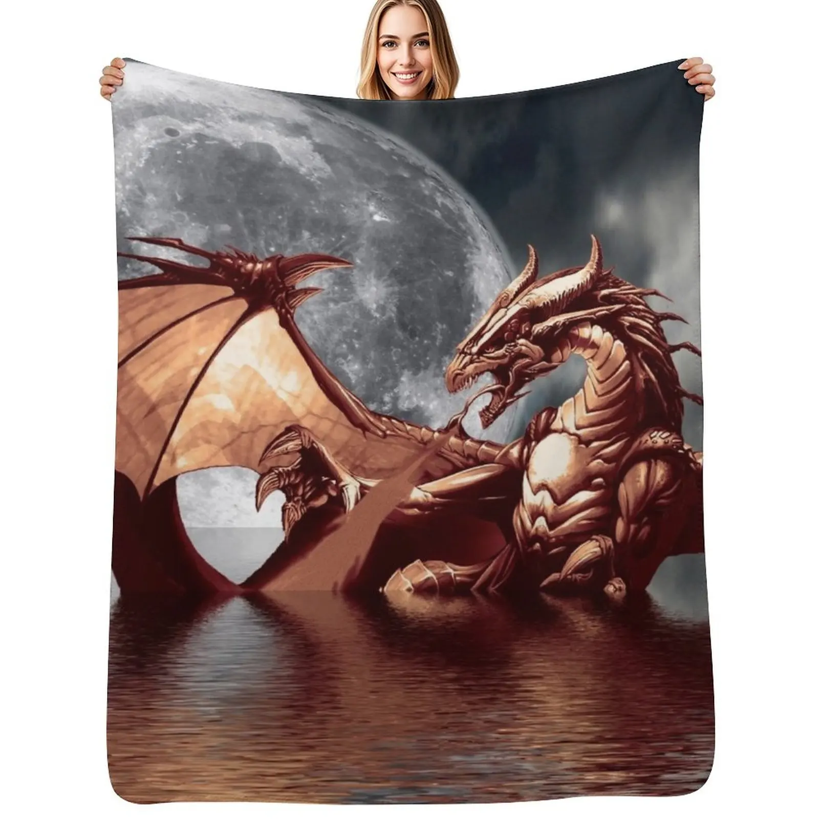 

Dragon Moon Fantasy Art Design Throw Blanket Spring Fall Cozy Throw Blanket for Couch