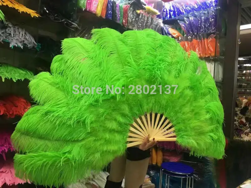 Big Ostrich Feathers Fan With Bamboo Staves for Belly Dance Halloween Party Ornament Decor Necessary, 13 bones