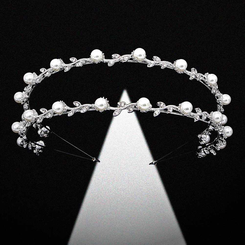 

Women Crystal Pearl Headband Alloy Double-Row Delicate Wedding Hair Jewelry Bridal Hair Hoop Headdress for Brides Bridesmaid