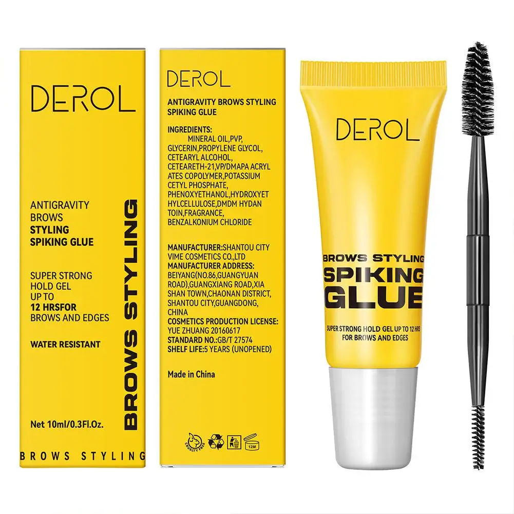 DEROL เจลจัดแต่งทรงคิ้ว ครีมจัดแต่งทรงคิ้วพร้อมแปรงสองด้าน สำหรับการยึดติดที่แข็งแรง กันเหงื่อ กันน้ำ และแห้งเร็ว 10 มล.