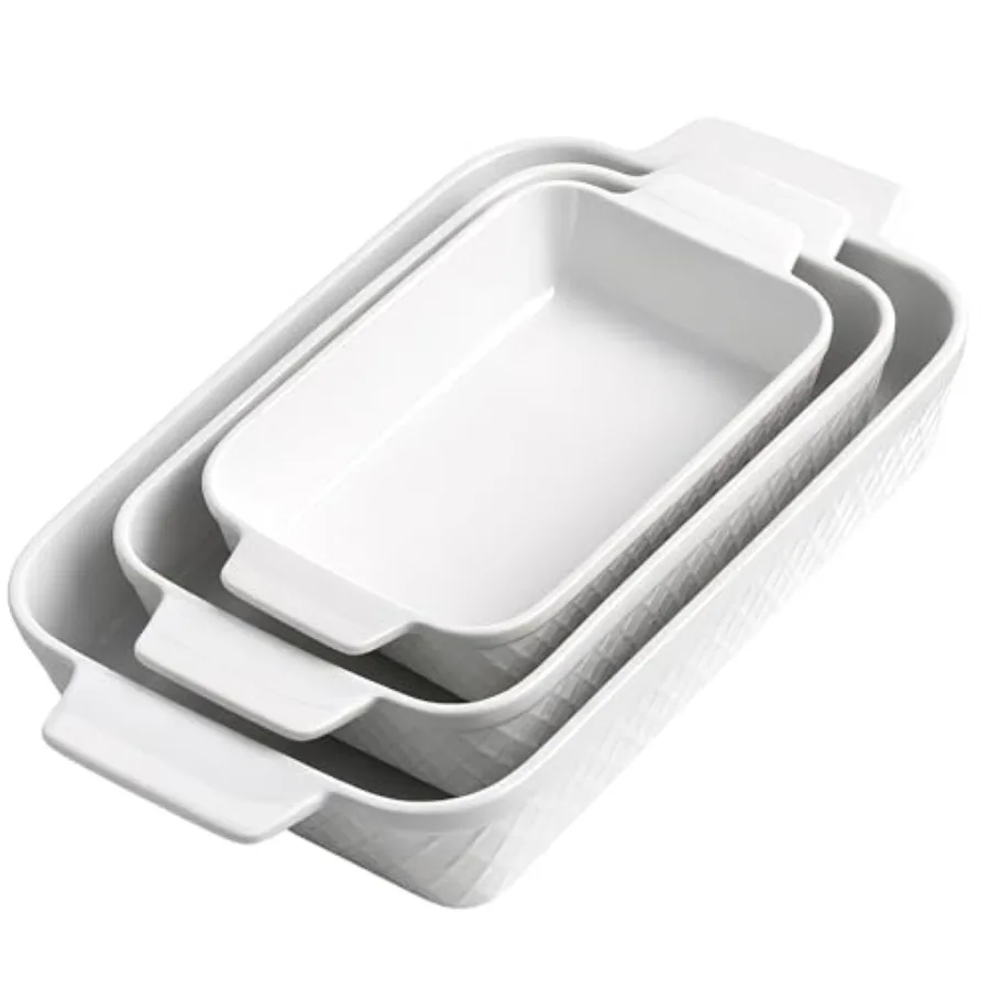 

- Casserole Dish Set of 3/ Ceramic Rectangular Baking Pan 3-Piece Stackable Bakeware Sets 3.2 Quart - Dishwasher and Oven Safe