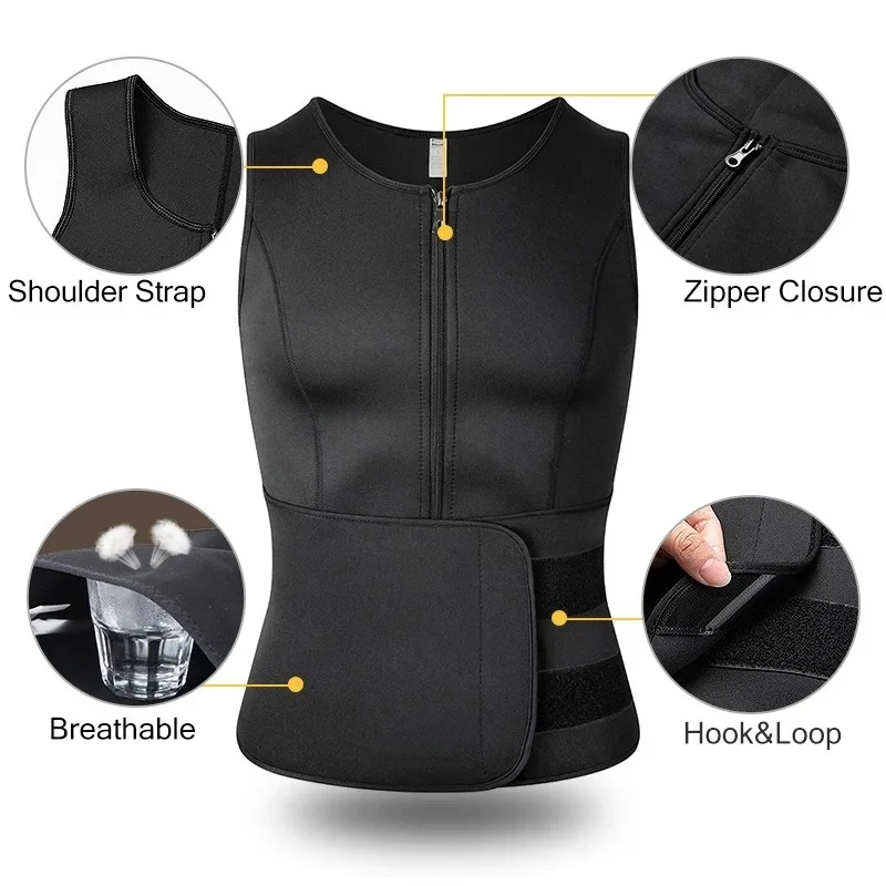 MrifDila-Chaleco de Sauna para sudar para hombre, entrenador de cintura con cremallera, camiseta sin mangas de neopreno ajustable, traje de entrenamiento de Sauna con cremallera, moldeador de cuerpo