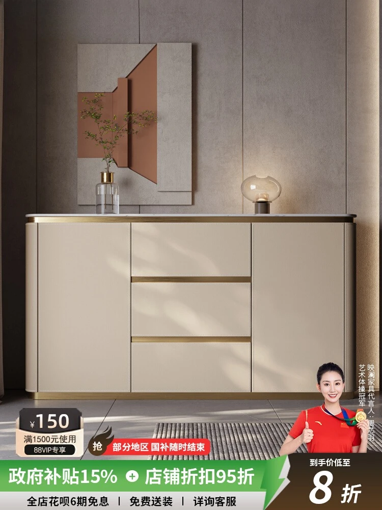 

Светло-серый обеденный боковой шкаф, светлый роскошный шкафчик из каменной плиты, встроенный шкафчик для маленькой квартиры, бытовой, многослойный, из цельного дерева, краска-f