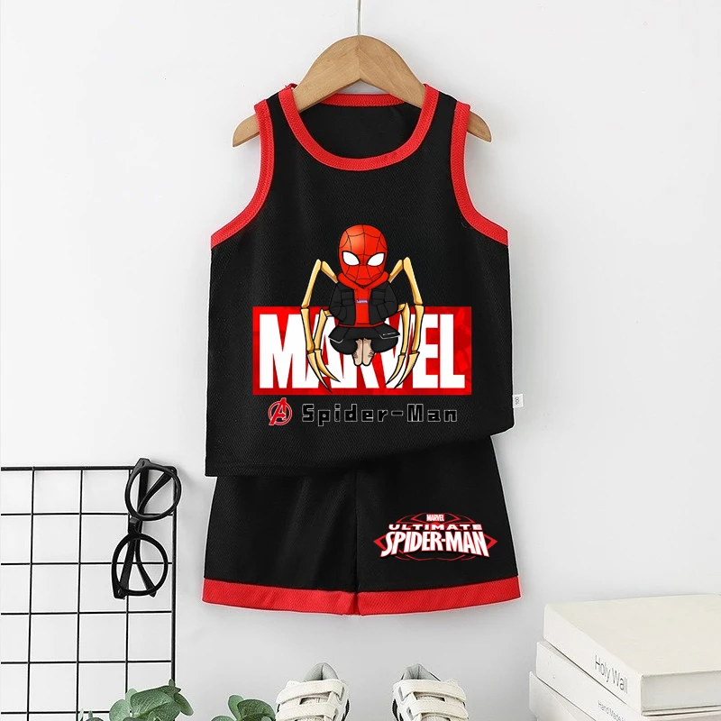 ديزني 2015 الصيف تنفس الفتيان سترة مجموعات أنيمي سبايدرمان الأطفال أكمام أعلى السراويل قطعتين دعوى الاطفال ملابس غير رسمية