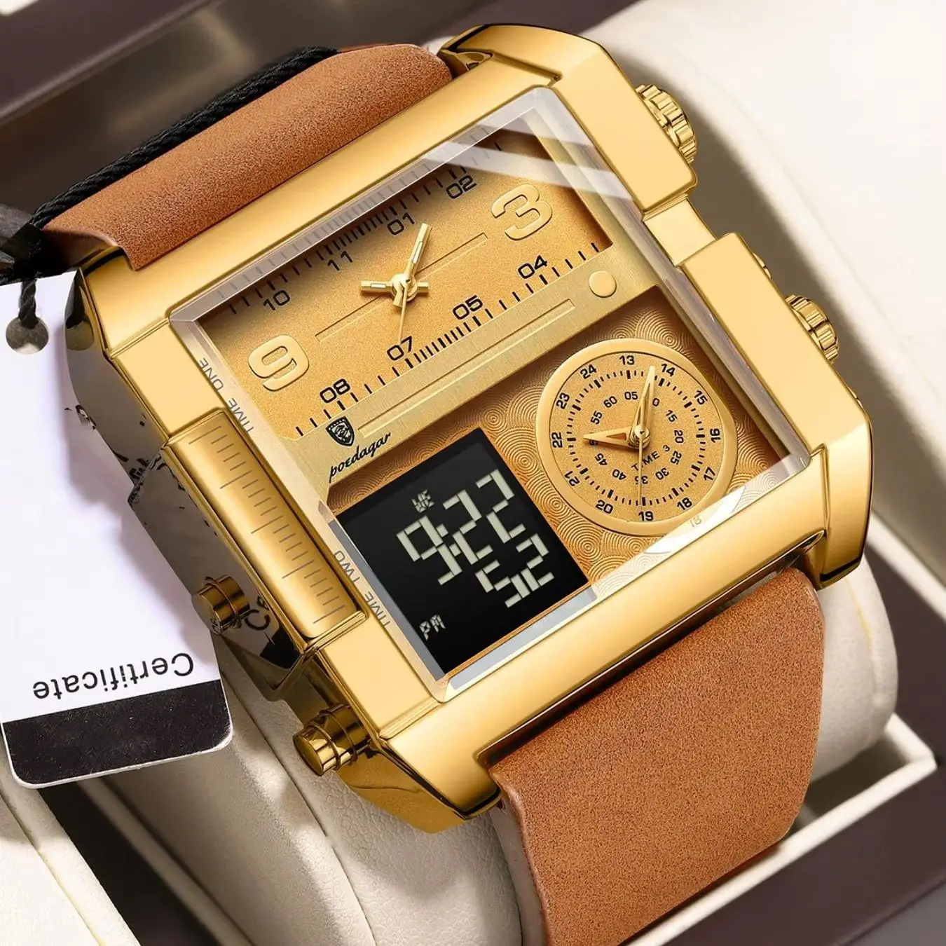 New Luxury Men's Watch, Rectangular, Waterproof, Luminous, Day-Date, Digital, Multifunctional, Quartz Wristwatch, the Best Gift for Him