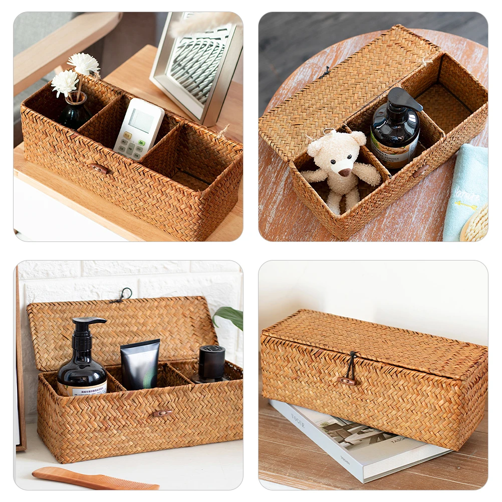 

Woven For Tea Coffee Organizer Farmhouse Style Shelf Divided Compartments Natural Sea Grass Material Countertop Bins