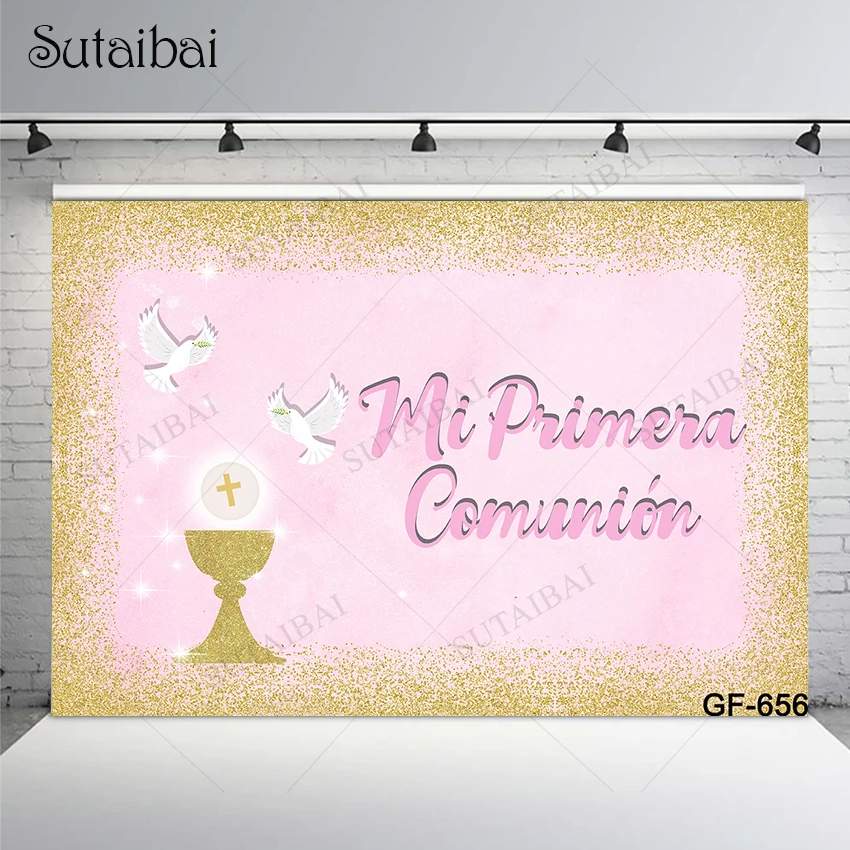 My First Communion Decoration God Bless Background Girl Newborn Baby Baptism Communion Invitations Party Photo Studio Backdrops