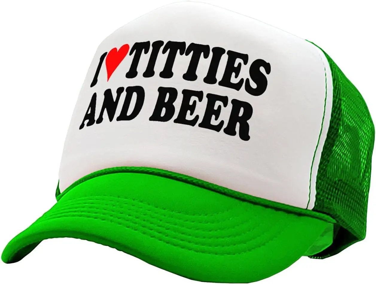 I Heart Titties and Beer - Love Funny Gag - Vintage Retro Style Trucker Cap Hat