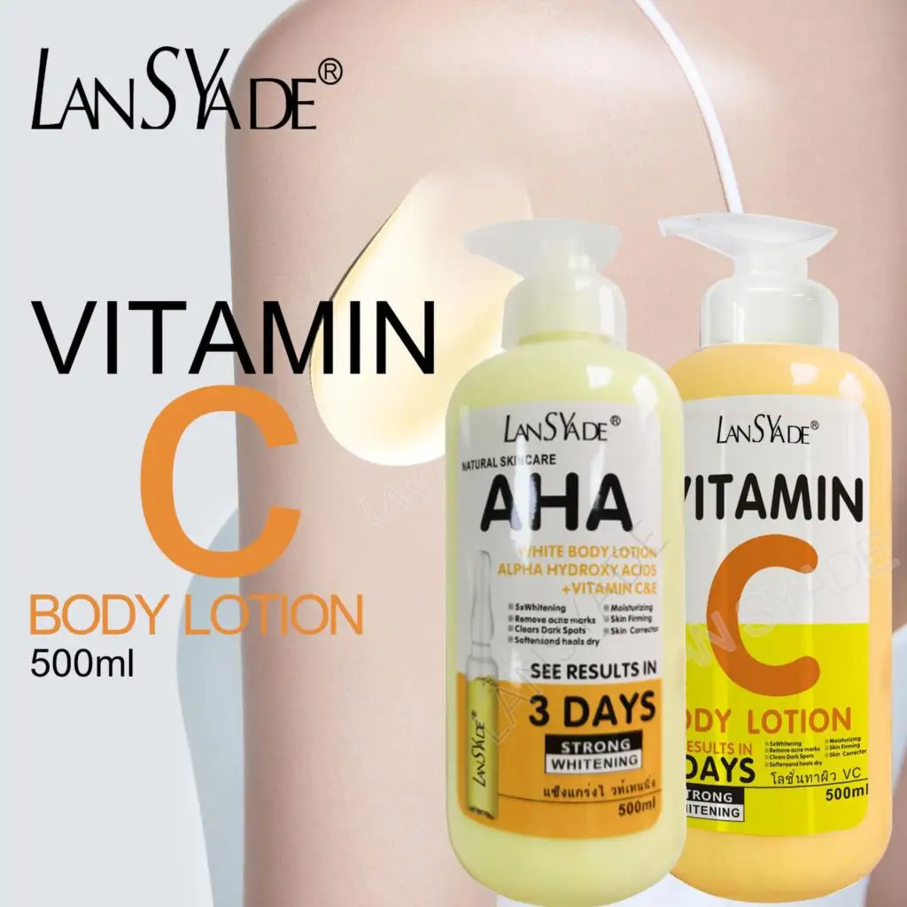 500ml AHA VC Skin Relief Intense Body Cream Hydroxy Acids Vitamin C&E Moisturizing Lightening Lotion Skin Care Remove Acne Marks