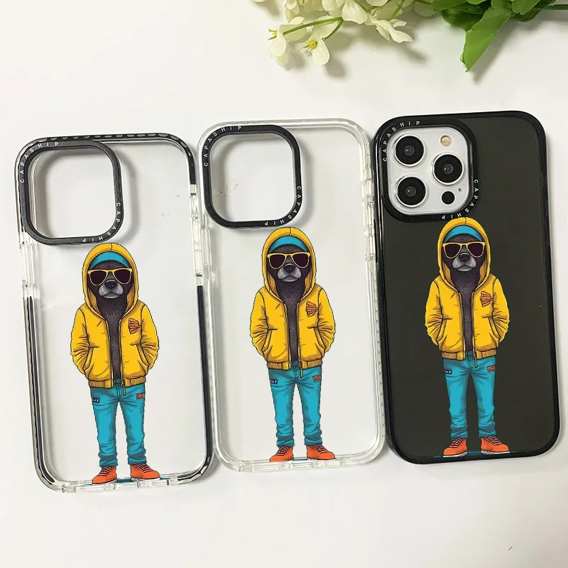 Personality Hoodie Dog Clear Case For Iphone 11 14 15 Pro Max Silicone Soft 12 13 Mini 7 8 Plus SE3 XR XS Max Shockproof Cover