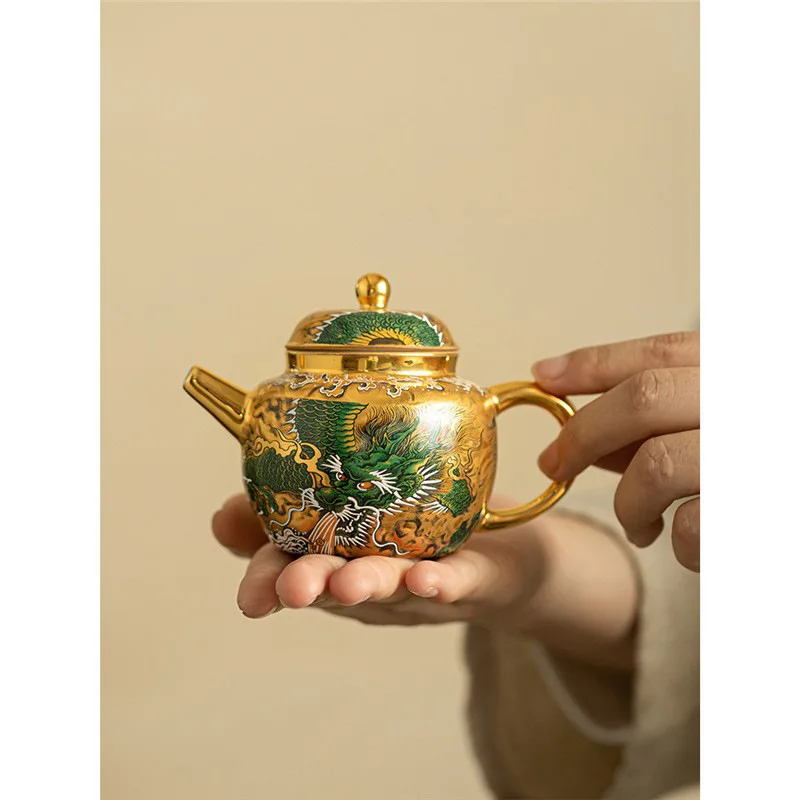 

Gilded Qinglong Teapot, High end Ceramic Handmade Teapot, Household Use