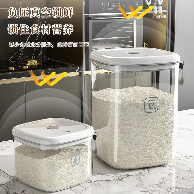 

Rice Bucket Kitchen Household Insect and Moisture proof Rice Bucket Box Sealed Large Capacity Intelligent Dustproof Grain Can
