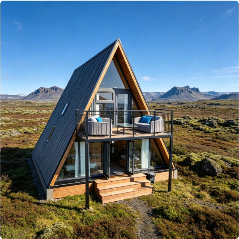 A-Frame House Artist Studio Triangle Cabin Modern Prefabricated Wood Villa Luxury Tiny Home for Backyard and Creative Space