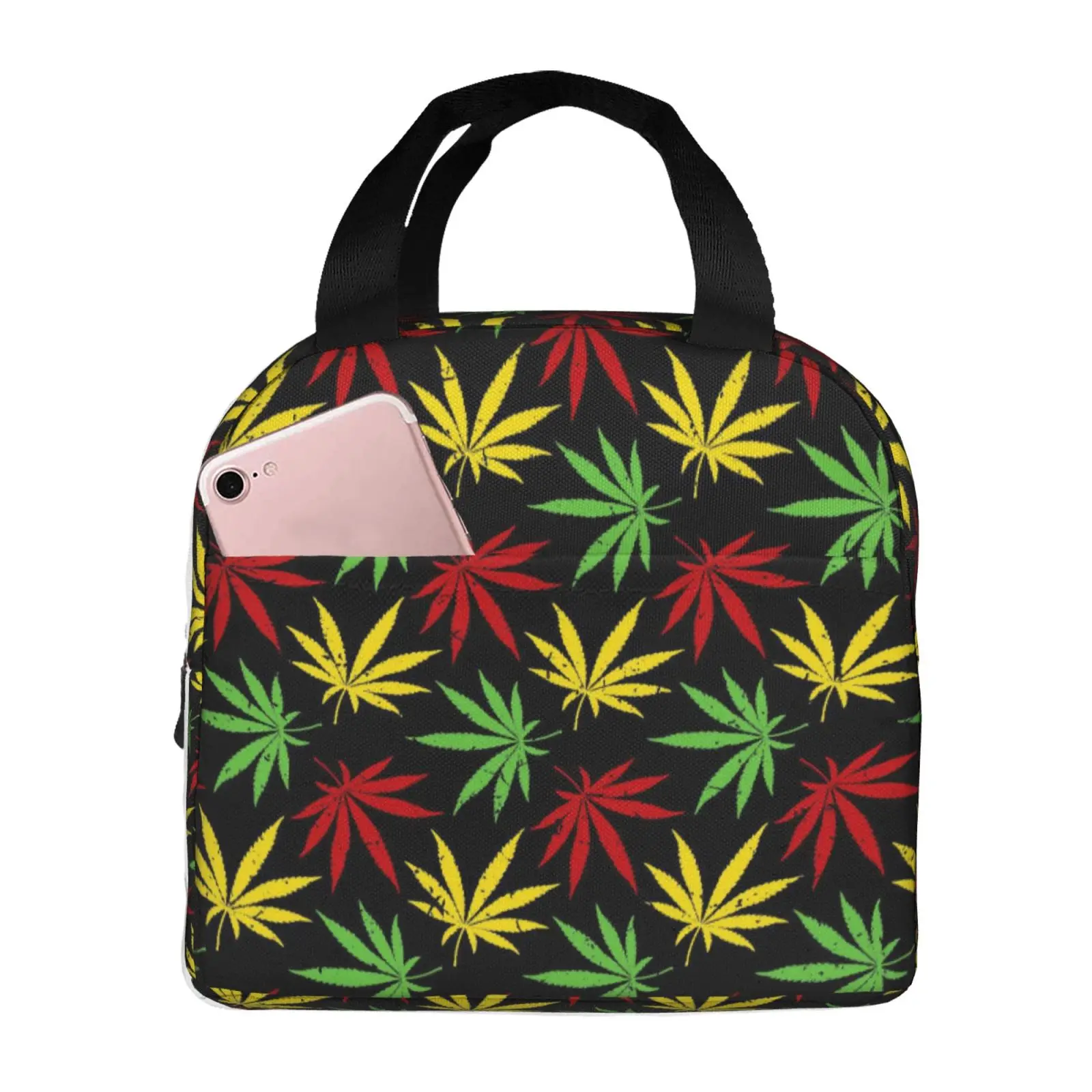 

Colorful Weed Leaf Print Lunch Bag for Girls Funny Lunch Box Fun Picnic Cooler Bag Portable Zipper Oxford Thermal Lunch Bags
