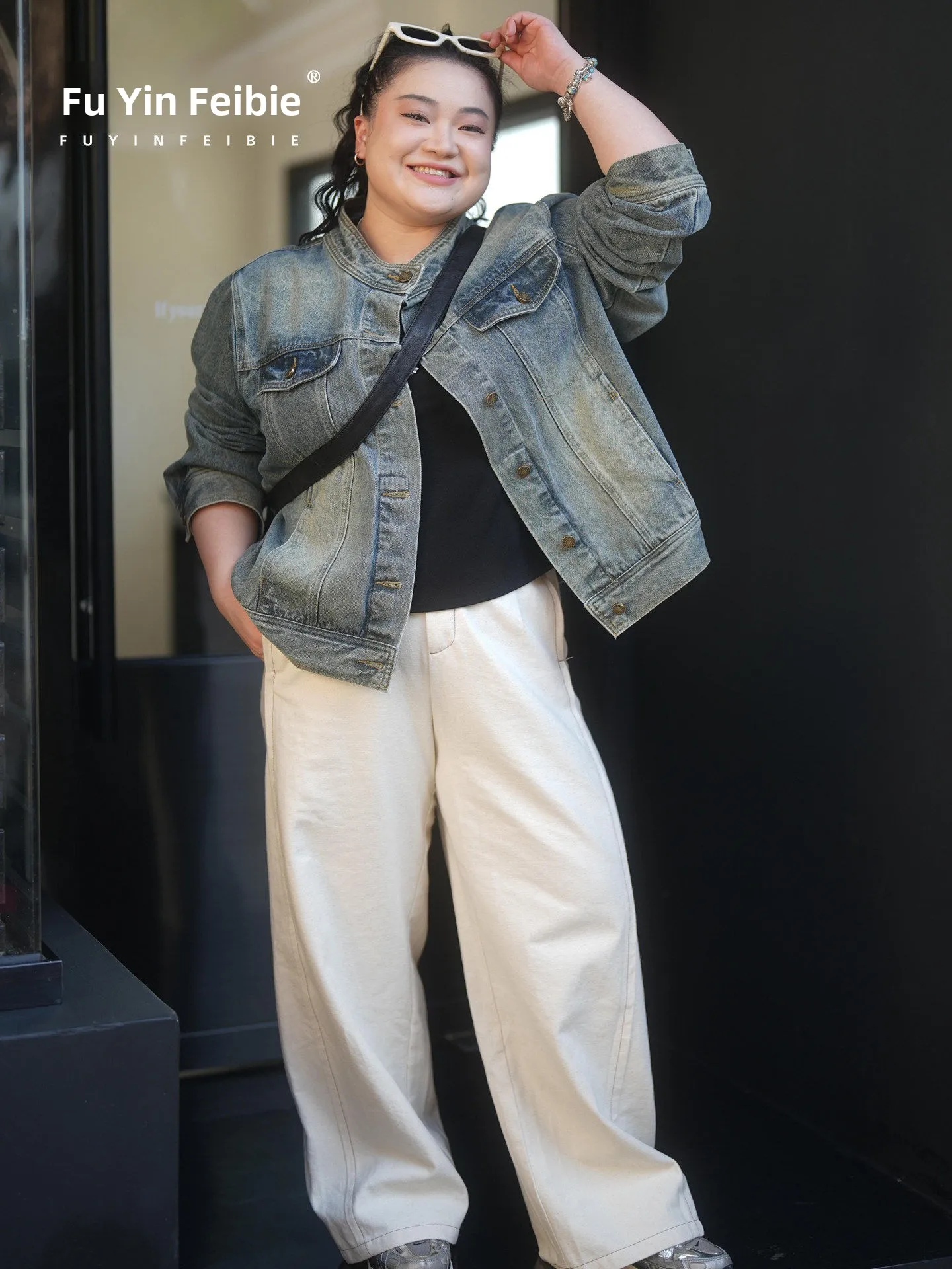 

Casual Style plus Size Denim Jacket Stand Collar All-Match Slimming Women's Outerwear Cotton Polyester Regenerated Fiber