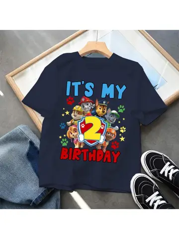 Camisetas bonitas de la patrulla canina para niños, camisa de manga corta estampada con número de dibujos animados 1-9, Top de moda de verano para niños y niñas, regalo de cumpleaños