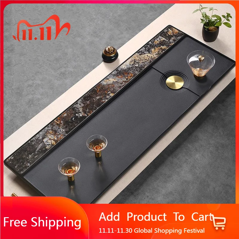 

Luxury Marble Tea Tray Table Ceremony Stone Office Nordic Tea Tray Big Black Desk Living Room Rectangle Bandejas Home Products