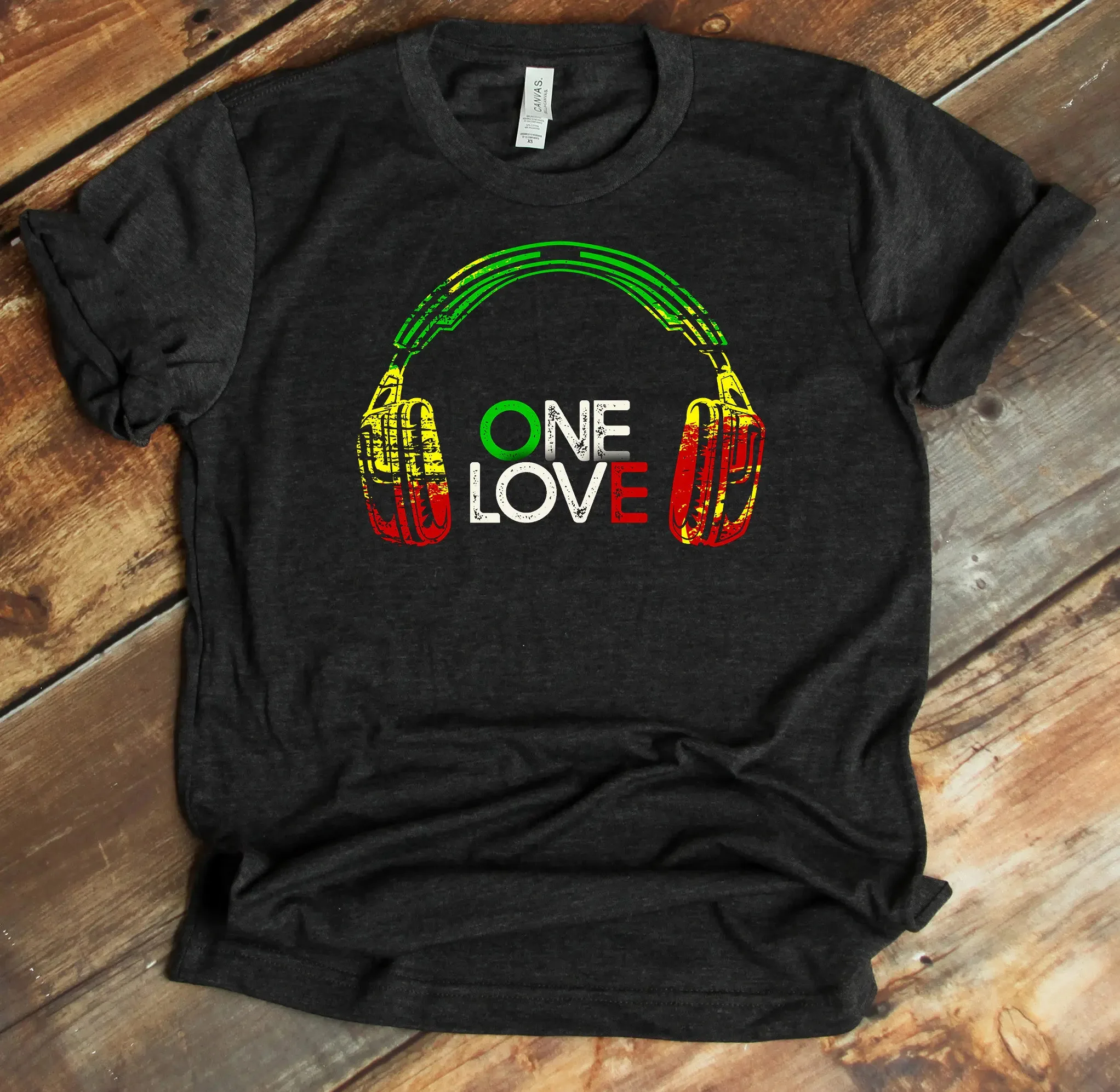 One Love T Shirt Rastafarian Headphones Reggae Jamaican Pride