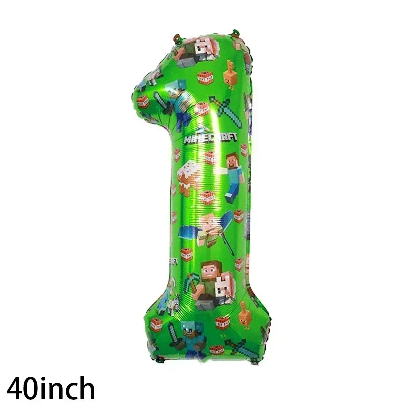 Cartoon Minecraft Ballon Nieuw My World Pixel Groen Nummer 0-9 Aluminium Film Luchtballon Kinderverjaardagsfeestje Decoratie