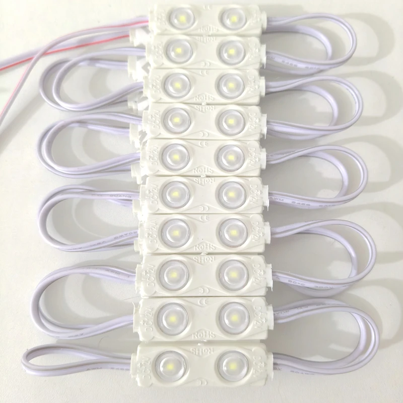 100 قطعة/الوحدة 12 فولت 2LED وحدة حقن مع عدسة 2835 SMD 1.2 واط إضاءة مقاومة للماء وحدة الإعلان تصميم تسجيل الخلفية