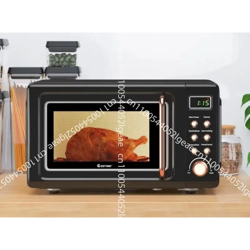 700W Retro Desktop Microwave Oven with 5 Micro-power and Automatic Cooking Functions